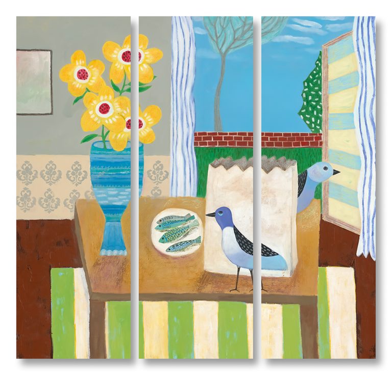 The Cat is Out of the Bag triptych